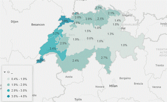 Taux de chômage en Suisse par canton en avril 2022